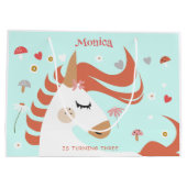 魔法お洒落ユニコーン子供の誕生日 ラージペーパーバッグ (裏面)