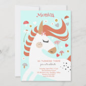 魔法お洒落ユニコーン子供の誕生日 招待状 (正面)