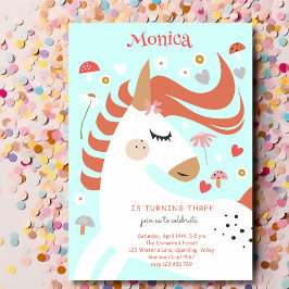 魔法お洒落ユニコーン子供の誕生日 招待状