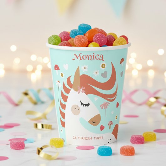 魔法お洒落ユニコーン子供の誕生日 紙コップ