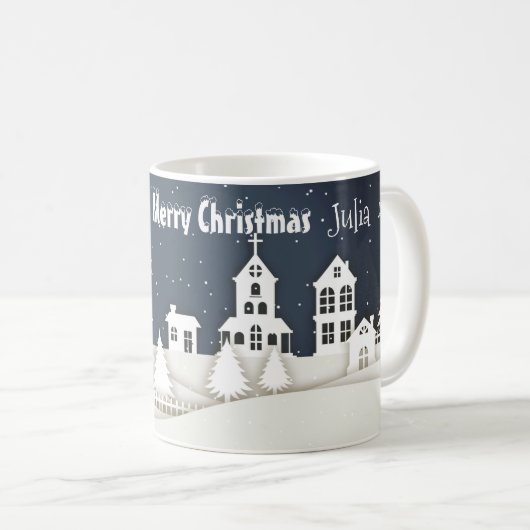 魔法お洒落雪クリスマスシックブルー コーヒーマグカップ (正面右)