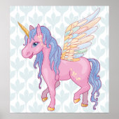 魔法かわいいユニコーンと虹の翼イラストレーション ポスター (正面)