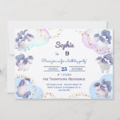 魔法かわいいユニコーン子供の誕生日 招待状 (正面)