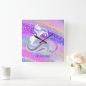 魔法かわいらしのユニコーン銀星 スクエア壁時計 (ホーム)