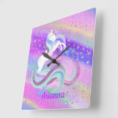 魔法かわいらしのユニコーン銀星 スクエア壁時計 (傾斜)