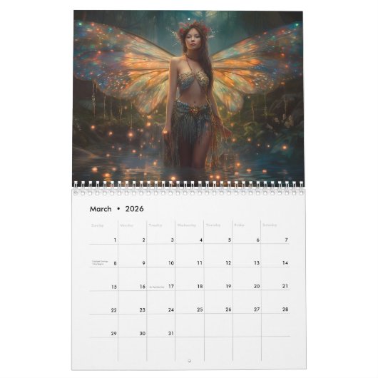魔法かわいらしの妖精妖精ファンタジー女性 カレンダー (3月 2026)