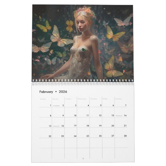 魔法かわいらしの妖精妖精ファンタジー女性 カレンダー (2月 2026)