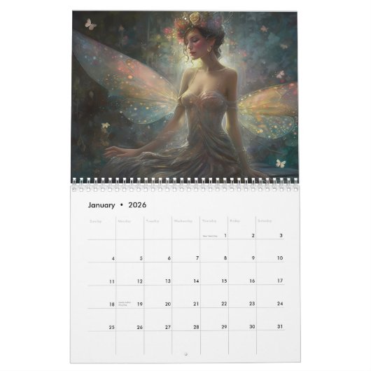 魔法かわいらしの妖精妖精ファンタジー女性 カレンダー (1月 2026)
