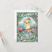 魔法かわいらしオウム誕生日 カード (正面/裏面インサイチュ)