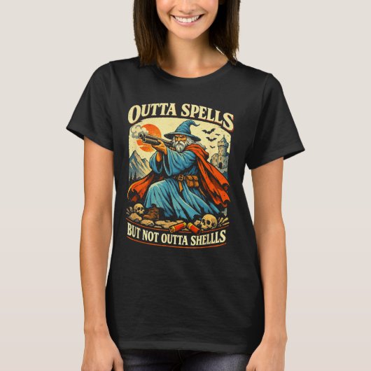 魔法が切れたが弾丸はまだある ウィザードファンタジー Tシャツ (正面)
