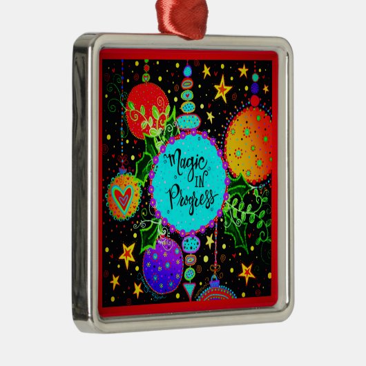 魔法が進行中かわいカラフルい メタルオーナメント (右)