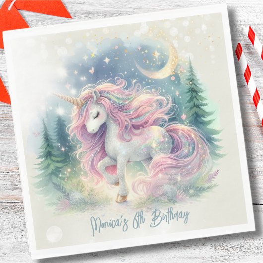 魔法きらめくお洒落ユニコーン子供の誕生日 スタンダードランチョンナプキン