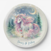 魔法きらめくお洒落ユニコーン子供の誕生日 ペーパープレート (正面)