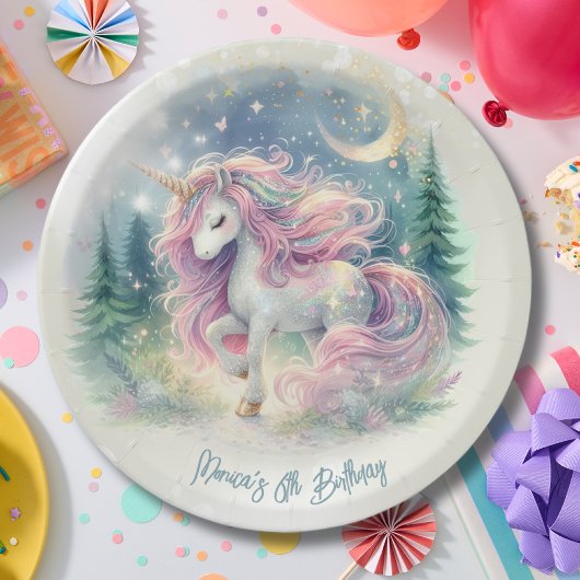 魔法きらめくお洒落ユニコーン子供の誕生日 ペーパープレート