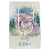 魔法きらめくお洒落ユニコーン子供の誕生日 ミディアムペーパーバッグ (裏面)