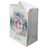魔法きらめくお洒落ユニコーン子供の誕生日 ミディアムペーパーバッグ (裏面アングル)