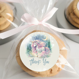 魔法きらめくお洒落ユニコーン子供の誕生日 ラウンドシール