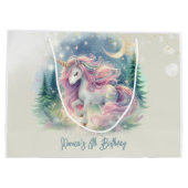 魔法きらめくお洒落ユニコーン子供の誕生日 ラージペーパーバッグ (裏面)