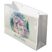 魔法きらめくお洒落ユニコーン子供の誕生日 ラージペーパーバッグ (正面アングル)