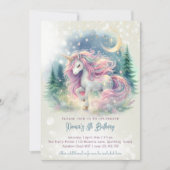 魔法きらめくお洒落ユニコーン子供の誕生日 招待状 (正面)