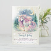 魔法きらめくお洒落ユニコーン子供の誕生日 招待状 (スタンド正面)