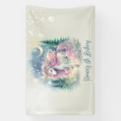 魔法きらめくお洒落ユニコーン子供の誕生日 横断幕 (縦)