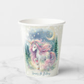 魔法きらめくお洒落ユニコーン子供の誕生日 紙コップ (正面)