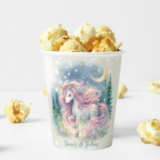 魔法きらめくお洒落ユニコーン子供の誕生日 紙コップ