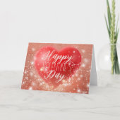 魔法きらめく輝く赤いハートバレンタイン カード (正面)