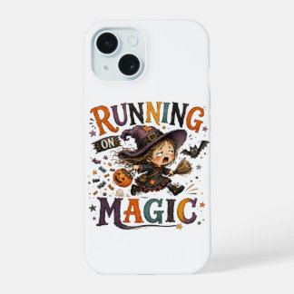 魔法で走る かわいいハロウィン魔女 水彩画A iPhone 15ケース