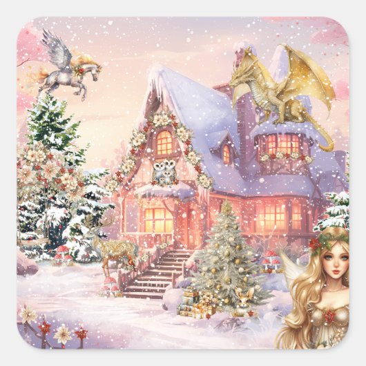 魔法とお洒落クリスマスの妖精 スクエアシール (正面)