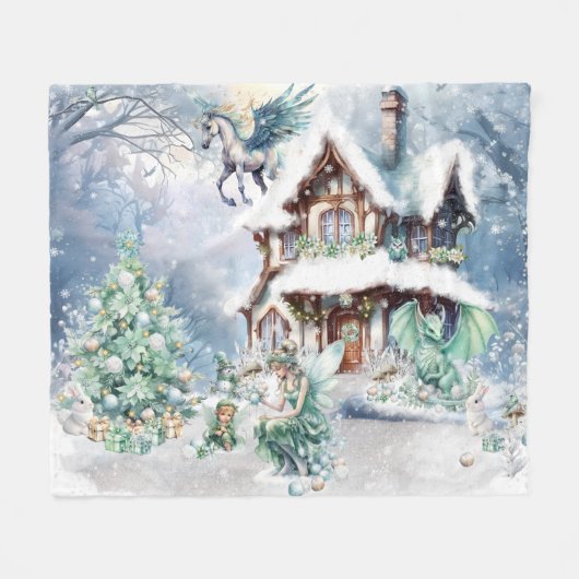 魔法とお洒落クリスマスの妖精 フリースブランケット (正面(横))