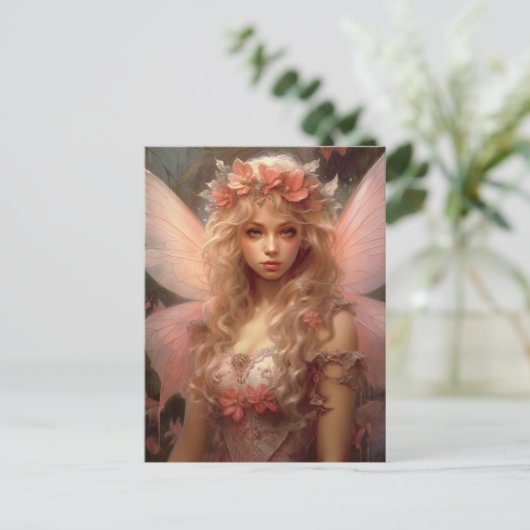 魔法とピンクの妖精のファンタジーアートポストカード ポストカード (スタンド正面)
