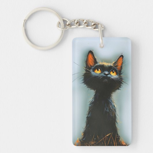 魔法にかかった黒猫 キーホルダー (正面)