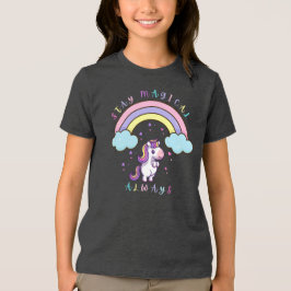 魔法にかかって – かわいいユニコーンと虹のデザイン トライブレンドＴシャツ
