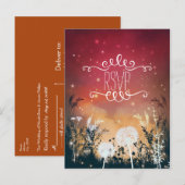 魔法にかけられたような赤い夜空の星と葉のRSVPカード インビテーションポストカード (正面/裏面)