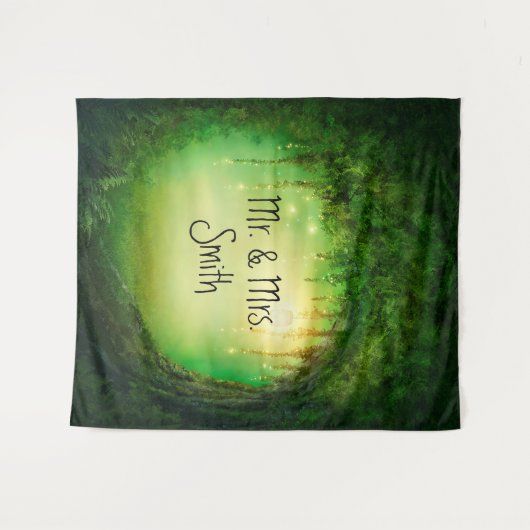 魔法にかけられた緑の森の木の素朴な森の背景 タペストリー (正面(横))