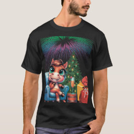 魔法に乗って突き進め!かわいい馬の新年2026Tシャツ Tシャツ