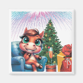 魔法に乗って進もう！楽しい馬のデザインで新年を祝おう マグネット