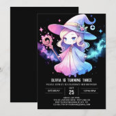 魔法に満ちたエレガントなウィザードの誕生日 招待状 (正面/裏面)