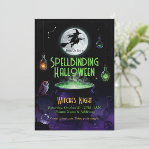 魔法に満ちたハロウィン・ウィッチパーティーの招待状 サンキューカード