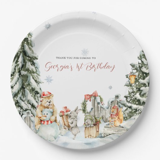 魔法に満ちた冬の森の誕生日 ペーパープレート (正面)