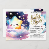 魔法に満ちた天上の夜のベビーシャワー 招待状 (正面/裏面)