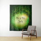 魔法に満ちた緑の森の木の素朴な森の背景 タペストリー (インサイチュ)