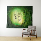 魔法に満ちた緑の森の木の素朴な森の背景 タペストリー (インサイチュ(横))