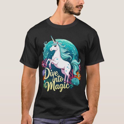 魔法に飛び込もう - リーフユニコーン Tシャツ (正面)