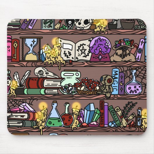 魔法のあったかホコリだらけの本棚 マウスパッド (正面)