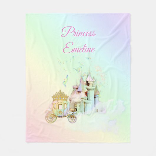 魔法のおとぎ話の虹の城のプリンセスキャリッジ フリースブランケット (正面)