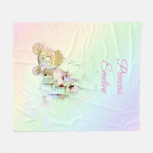 魔法のおとぎ話の虹の城のプリンセスキャリッジ フリースブランケット (正面(横))