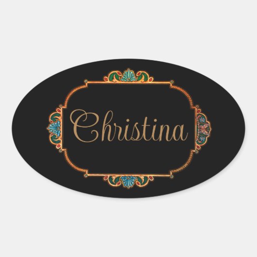 魔法のおとぎ話ファンタジー パーソナライズされた 楕円形シール (正面)